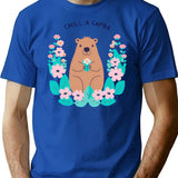 Cute Flowers With Capybara T-Shirt for Men & Women, T-Shirts Graphic Tee - Blue