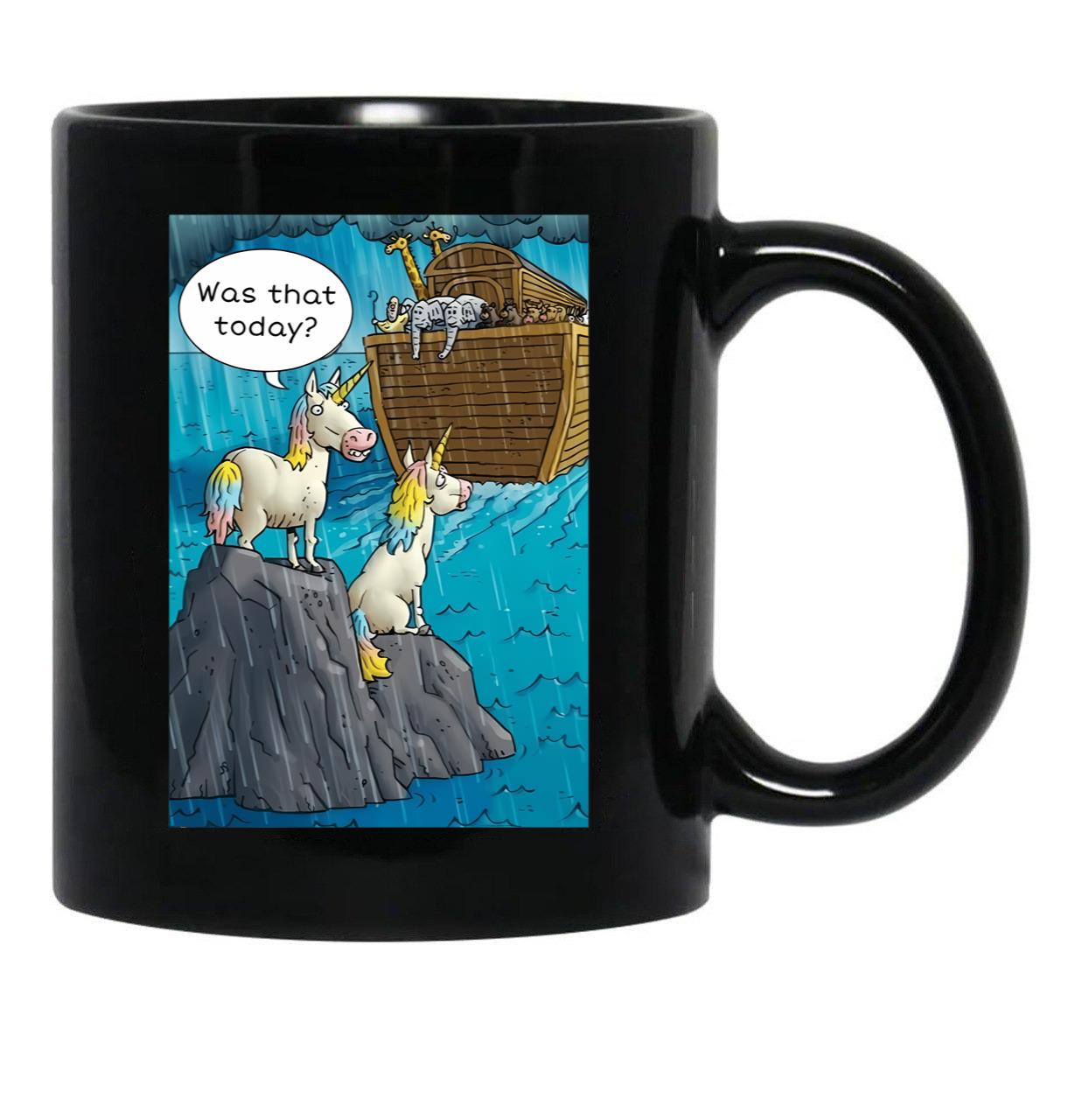 Cute Funny Noahs Ark Unicorn Tee Shurt Black Coffee Mug, Gift Coffee Mug - Black