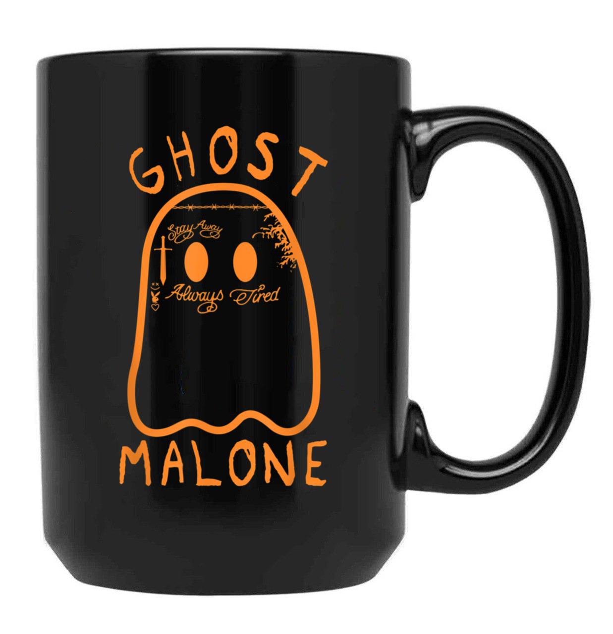 Cute Ghost Malone Fall Season Funny Halloween Spooky Season Black Coffee Mug, Gift Coffee Mug