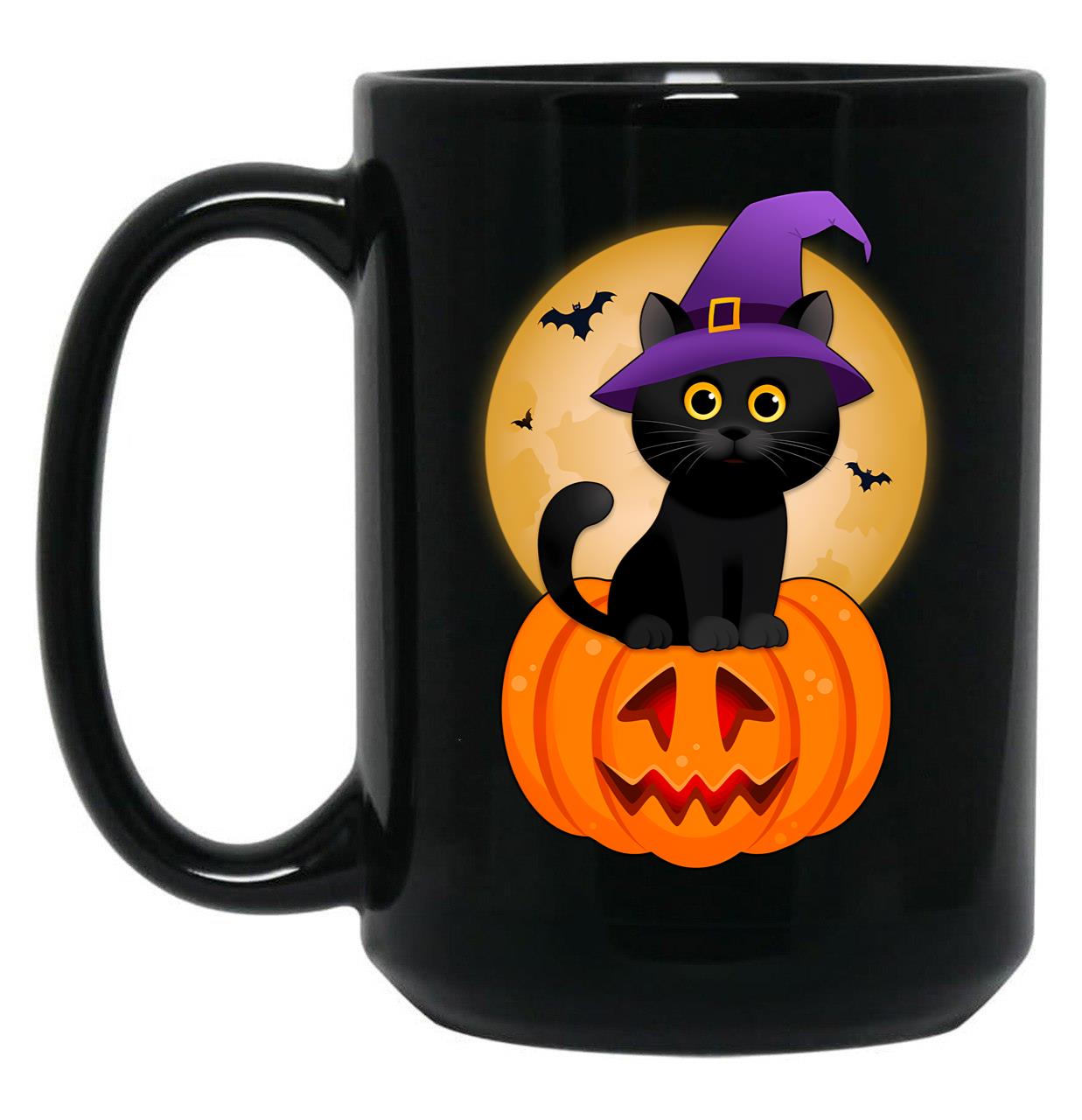 Cute Halloween Black Cat Witch Hat Pumpkin For Kids Girls Black Coffee Mug, Gift Coffee Mug