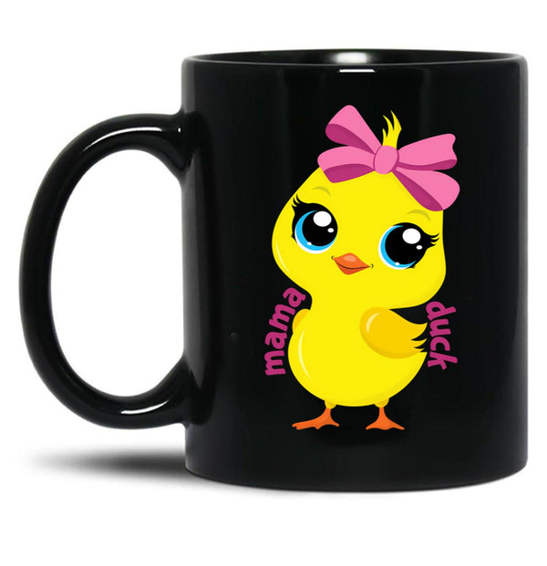 Cute Mama Duck Mom Mothers Day Black Coffee Mug, Gift Coffee Mug - Black