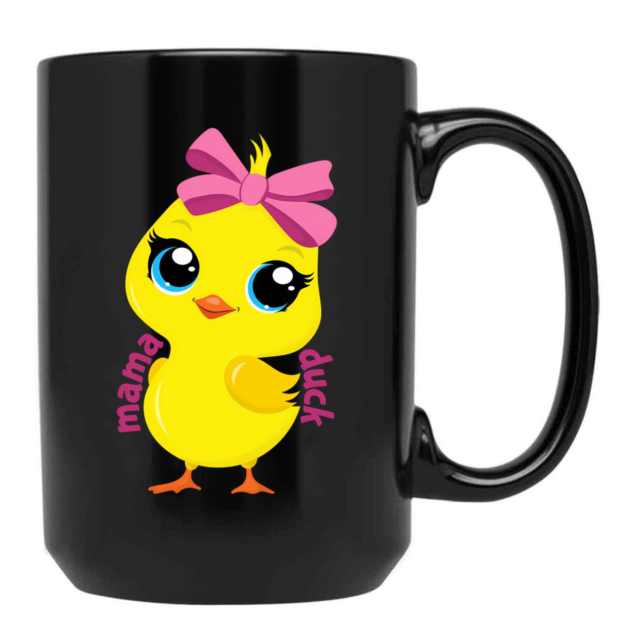 Cute Mama Duck Mom Mothers Day Black Coffee Mug, Gift Coffee Mug