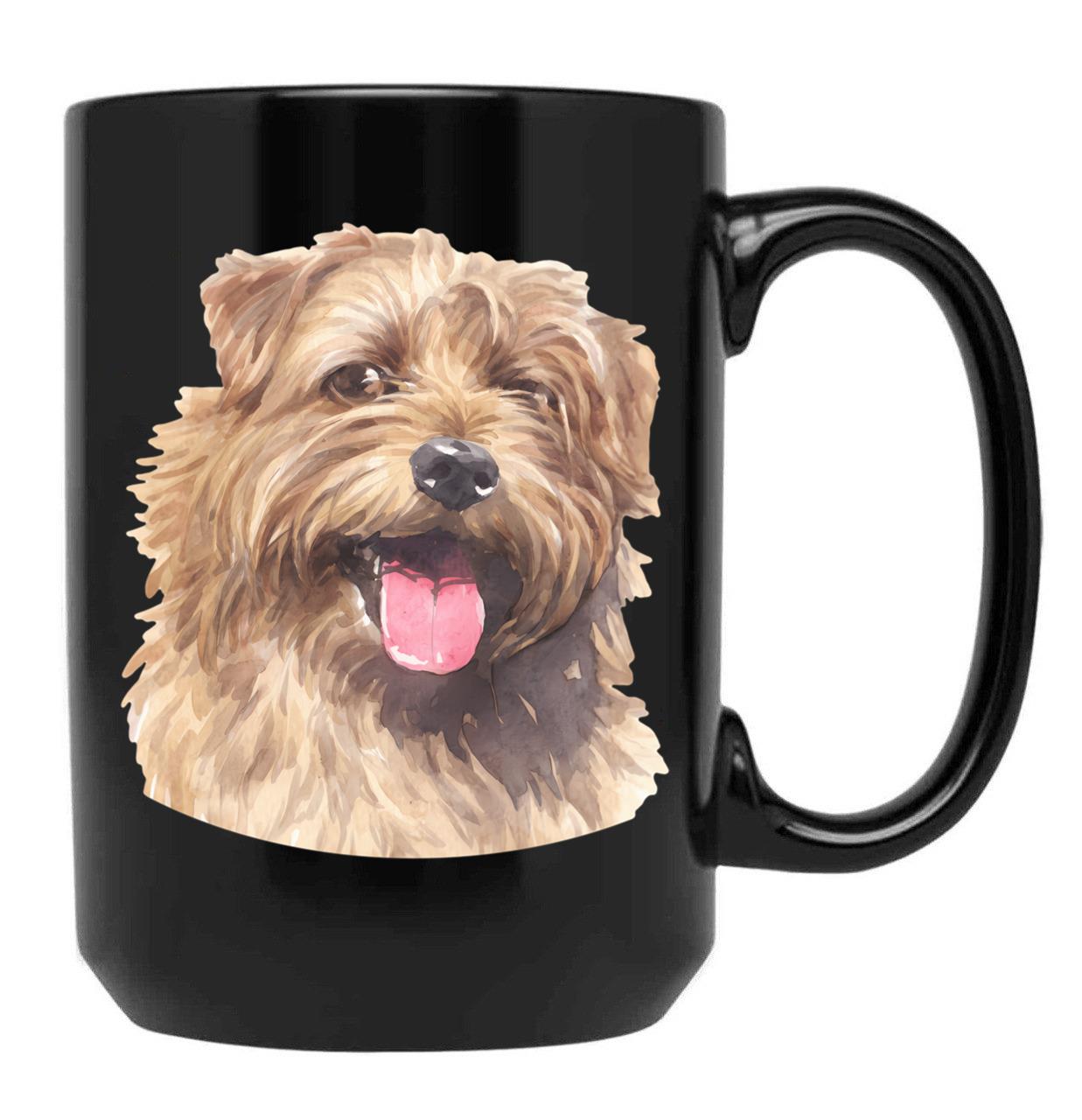 Cute Norfolk Terrier Watercolor Art Black Coffee Mug, Gift Coffee Mug