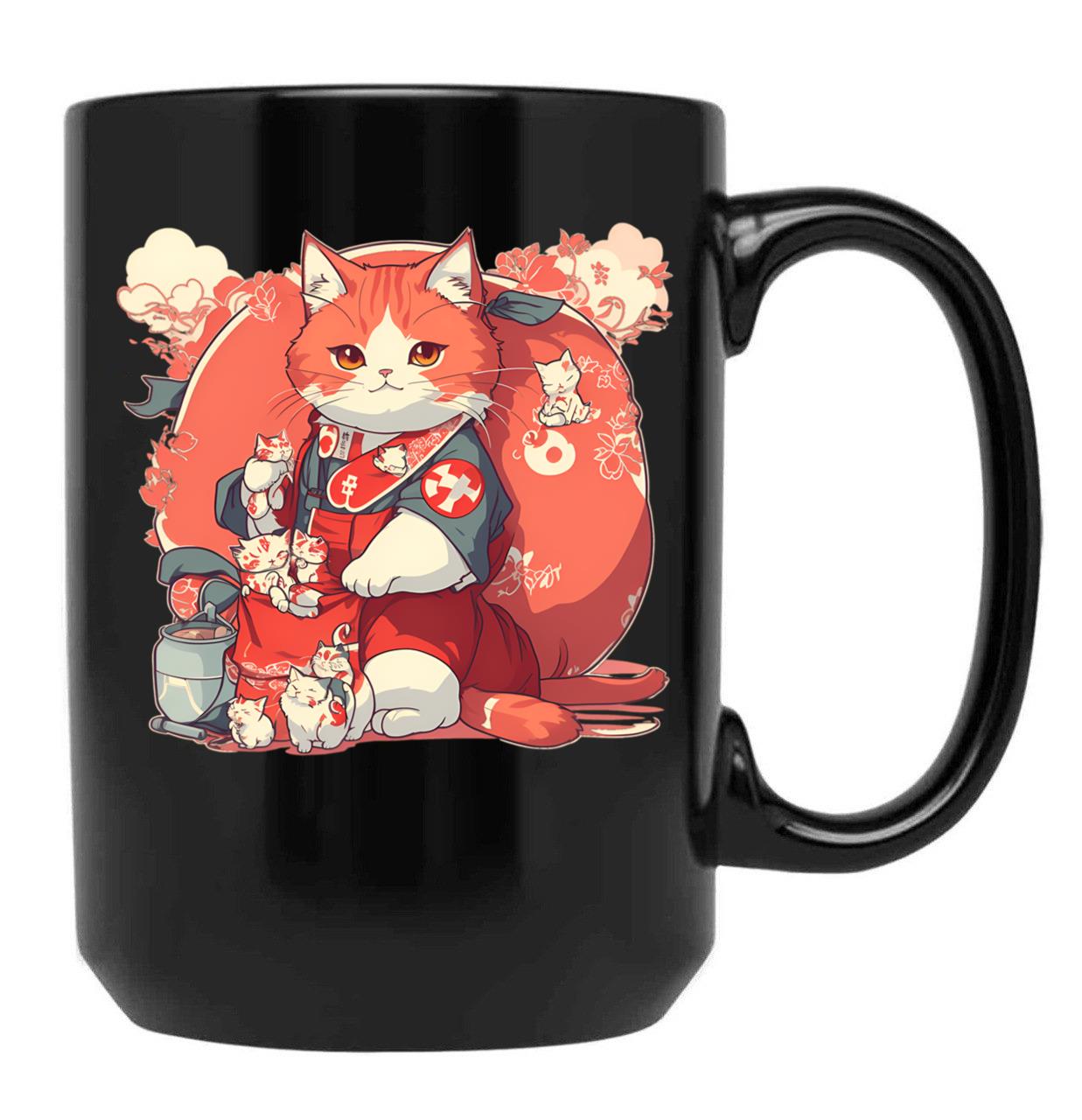 Cute Nurse Cat Mom Black Coffee Mug, Gift Coffee Mug