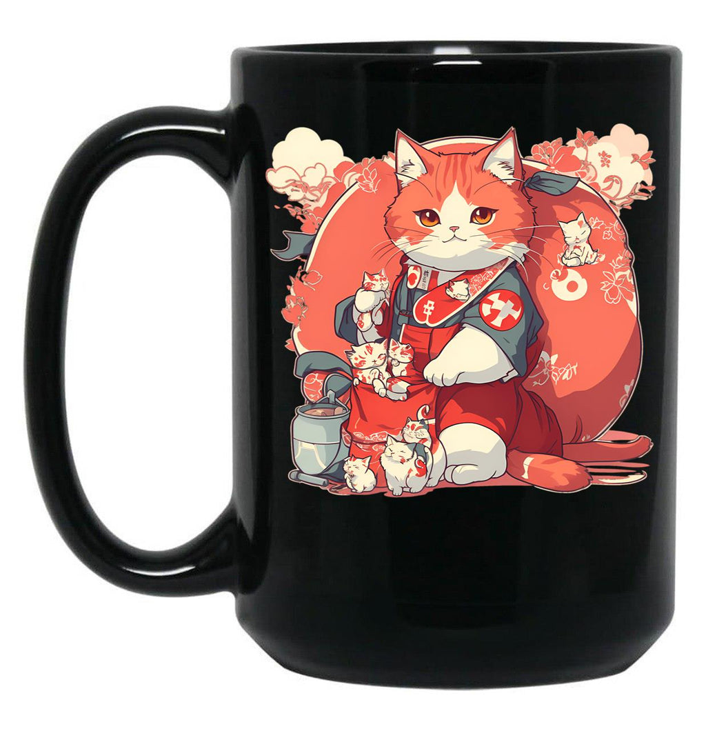 Cute Nurse Cat Mom Black Coffee Mug, Gift Coffee Mug