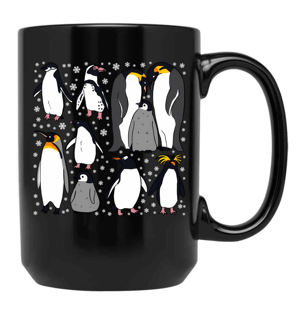 Cute Penguin Pattern Black Coffee Mug, Gift Coffee Mug