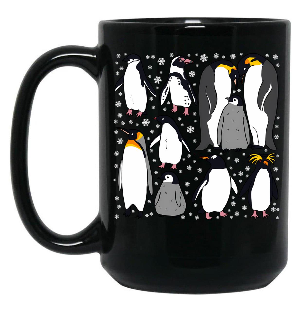Cute Penguin Pattern Black Coffee Mug, Gift Coffee Mug