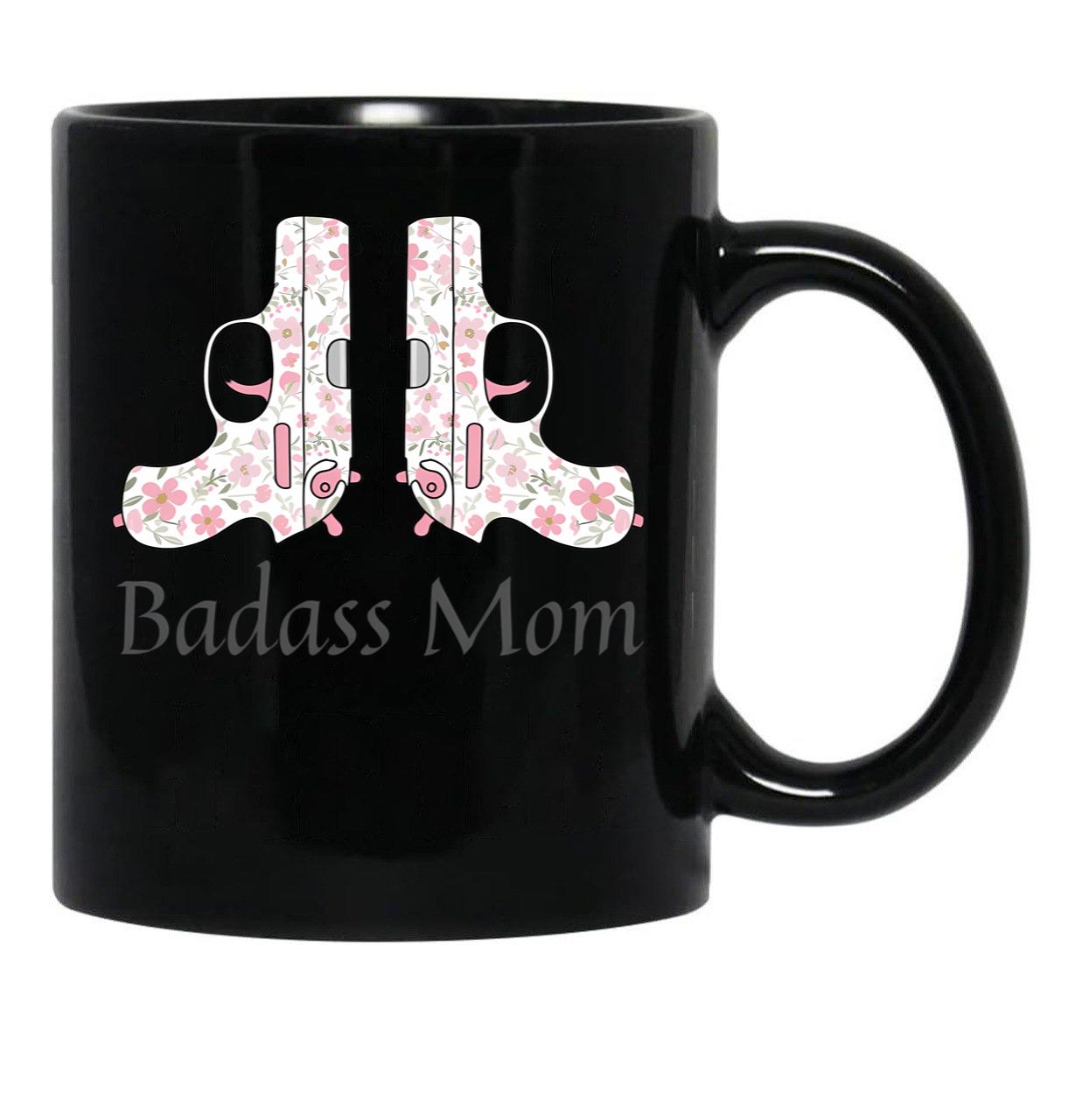 Cute Pink Gun For Badass Mom Black Coffee Mug, Gift Coffee Mug - Black