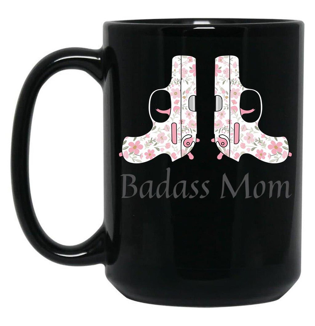 Cute Pink Gun For Badass Mom Black Coffee Mug, Gift Coffee Mug