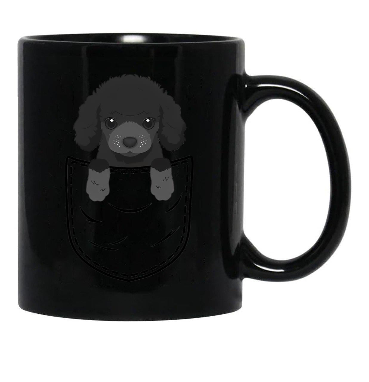 Cute Poodle Dog In Pocket Black Coffee Mug, Gift Coffee Mug - Black