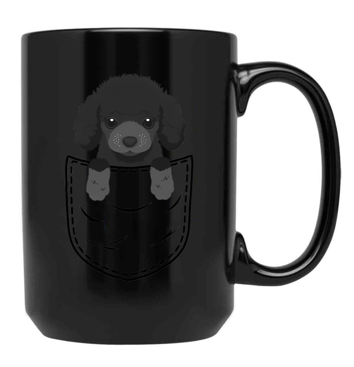 Cute Poodle Dog In Pocket Black Coffee Mug, Gift Coffee Mug