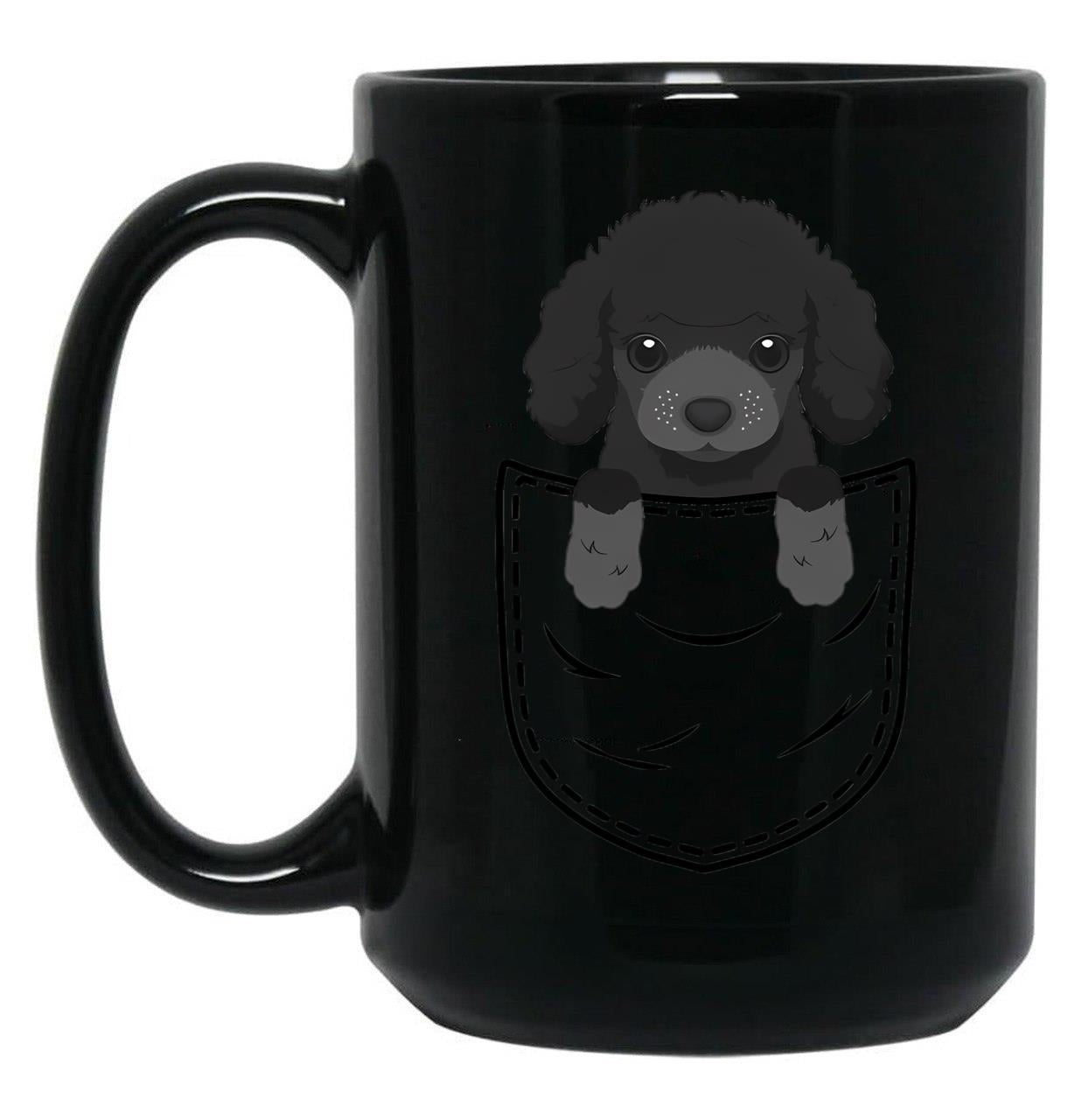 Cute Poodle Dog In Pocket Black Coffee Mug, Gift Coffee Mug