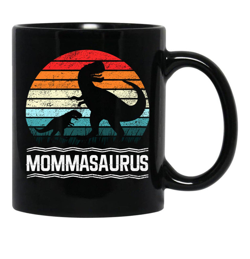 Cute Protective Mom Mommasaurus W Baby T-Rex Black Coffee Mug, Gift Coffee Mug - Black
