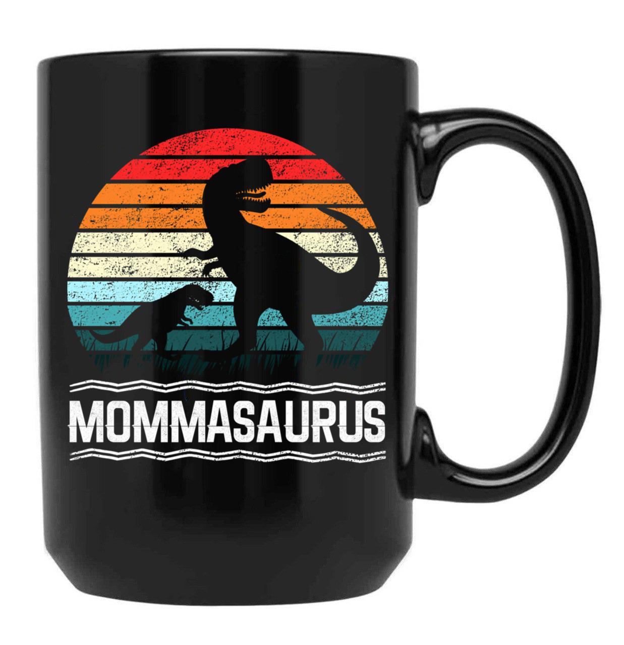 Cute Protective Mom Mommasaurus W Baby T-Rex Black Coffee Mug, Gift Coffee Mug