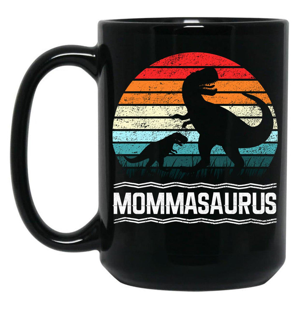 Cute Protective Mom Mommasaurus W Baby T-Rex Black Coffee Mug, Gift Coffee Mug