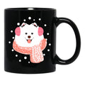 Cute Samoyed Dog In Snow Black Coffee Mug, Gift Coffee Mug - Black
