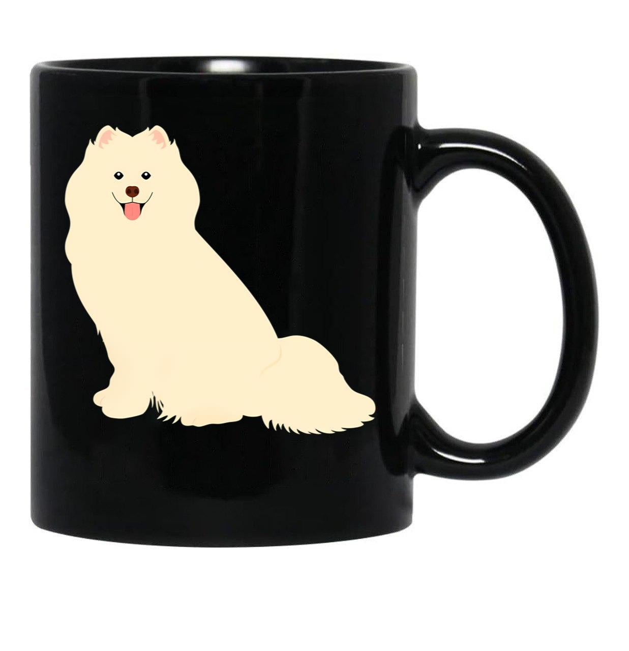 Cute Samoyed Dog Black Coffee Mug, Gift Coffee Mug - Black