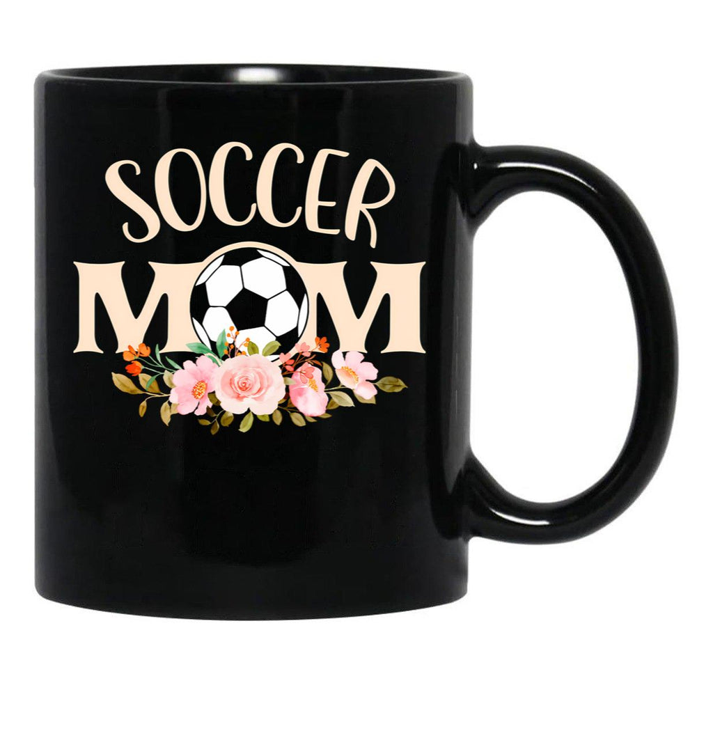 Cute Soccer Mom Floral Beuauty Gift For Women Teen Girls Kid Soccer Lover Costume Black Coffee Mug, Gift Coffee Mug - Black