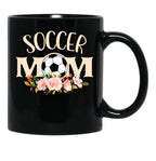 Cute Soccer Mom Floral Beuauty Gift For Women Teen Girls Kid Soccer Lover Costume Black Coffee Mug, Gift Coffee Mug - Black