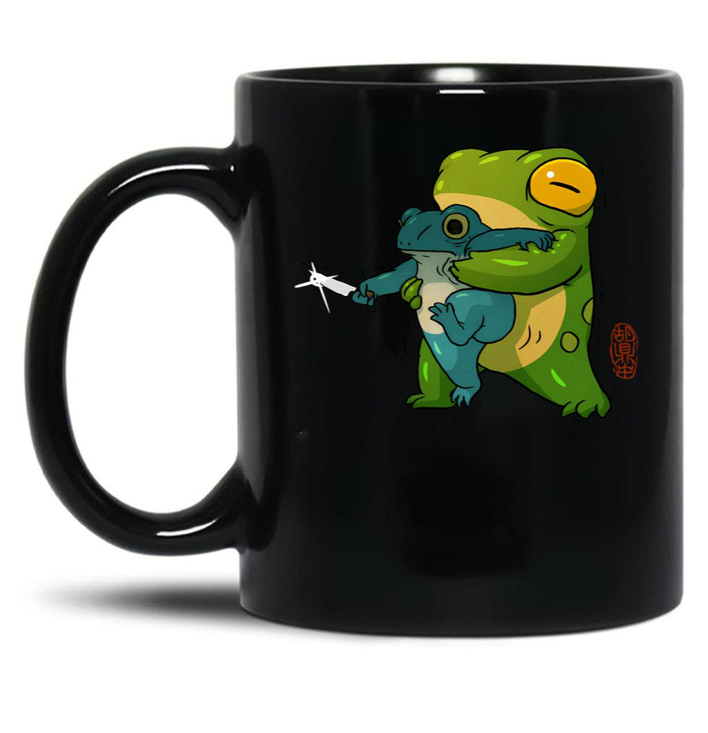 Cute Stabby Frog Being Held Back Let It Go Bro Artwork Asian Style Black Coffee Mug, Gift Coffee Mug