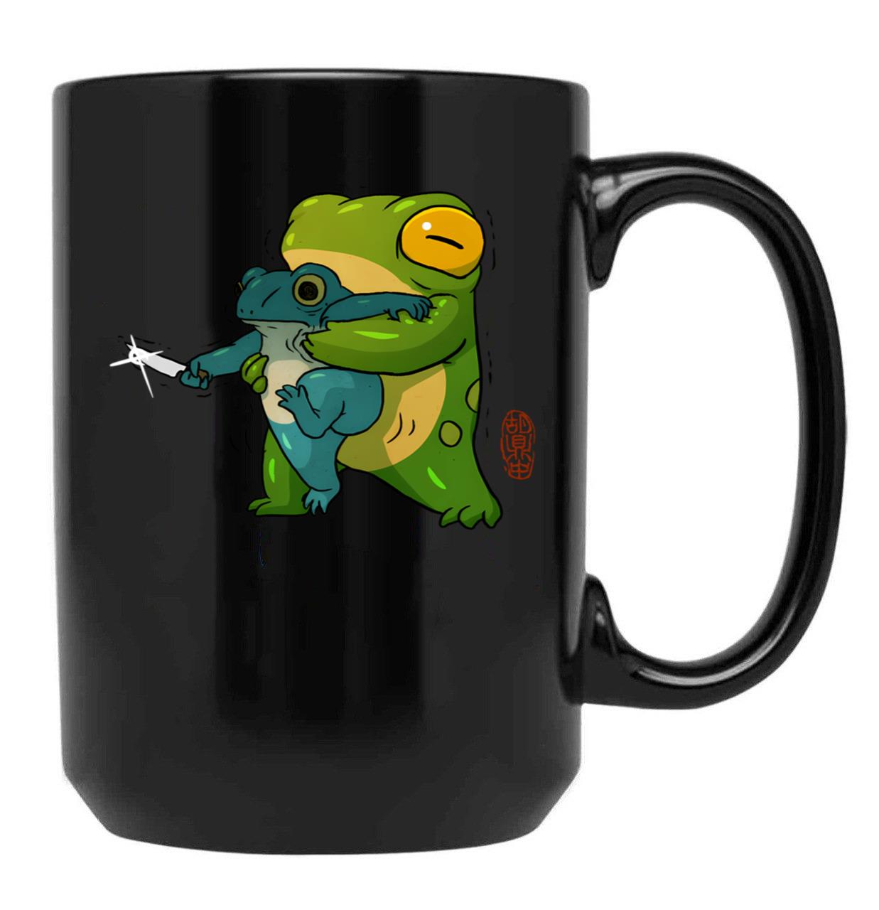 Cute Stabby Frog Being Held Back Let It Go Bro Artwork Asian Style Black Coffee Mug, Gift Coffee Mug