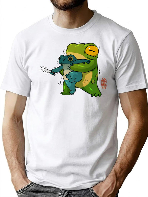 Cute Stabby Frog Being Held Back Let It Go Bro Artwork Asian Style Premium Heavyweight Cotton T-Shirt - White