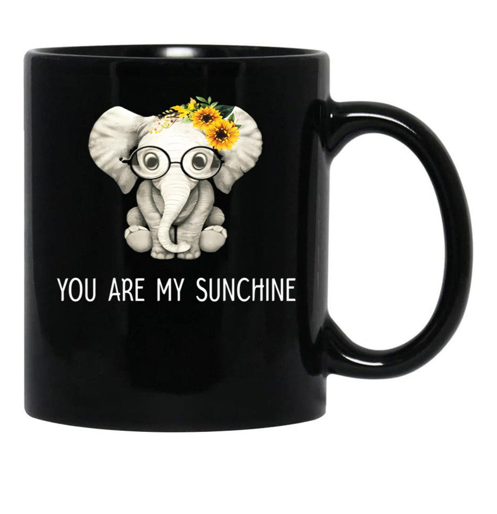 Cute Sunflower Elephant You Are My Sunshine Sunflower Black Coffee Mug - Black