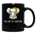 Cute Sunflower Elephant You Are My Sunshine Sunflower Black Coffee Mug - Black
