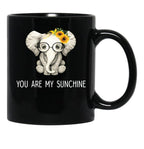 Cute Sunflower Elephant You Are My Sunshine Sunflower Black Coffee Mug - Black