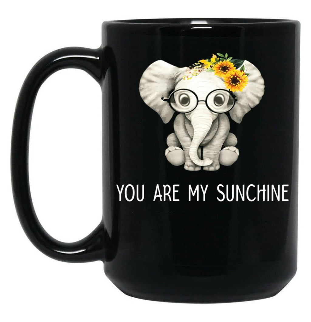 Cute Sunflower Elephant You Are My Sunshine Sunflower Black Coffee Mug