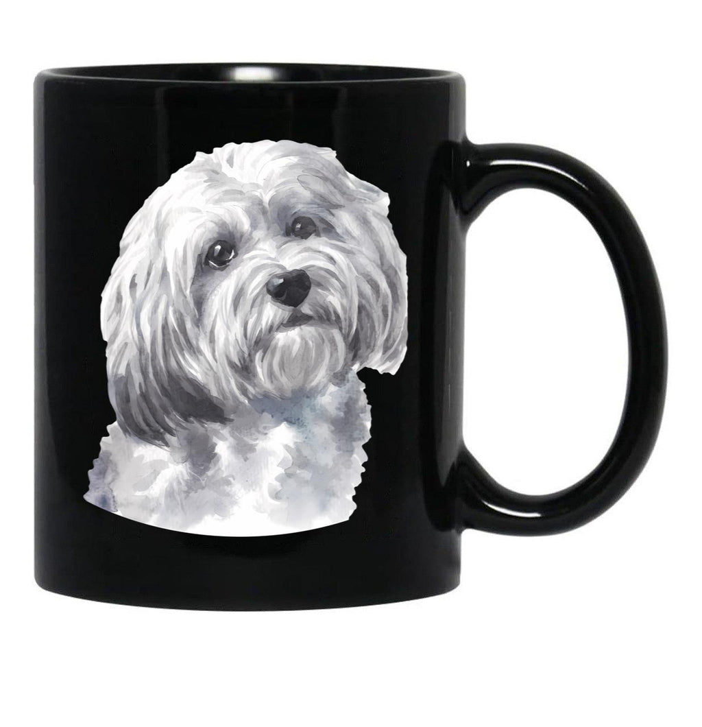 Cute White Havanese Watercolor Art Black Coffee Mug, Gift Coffee Mug - Black