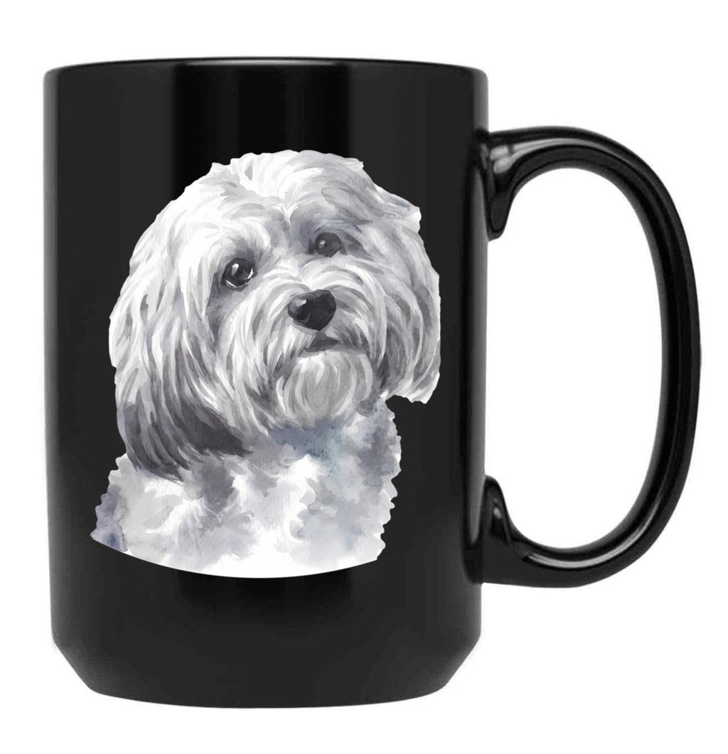Cute White Havanese Watercolor Art Black Coffee Mug, Gift Coffee Mug