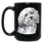 Cute White Havanese Watercolor Art Black Coffee Mug, Gift Coffee Mug