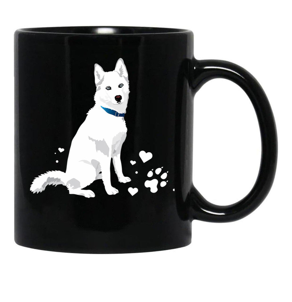 Cute White Siberian Husky - Sweet White Snow Dog Black Coffee Mug, Gift Coffee Mug - Black