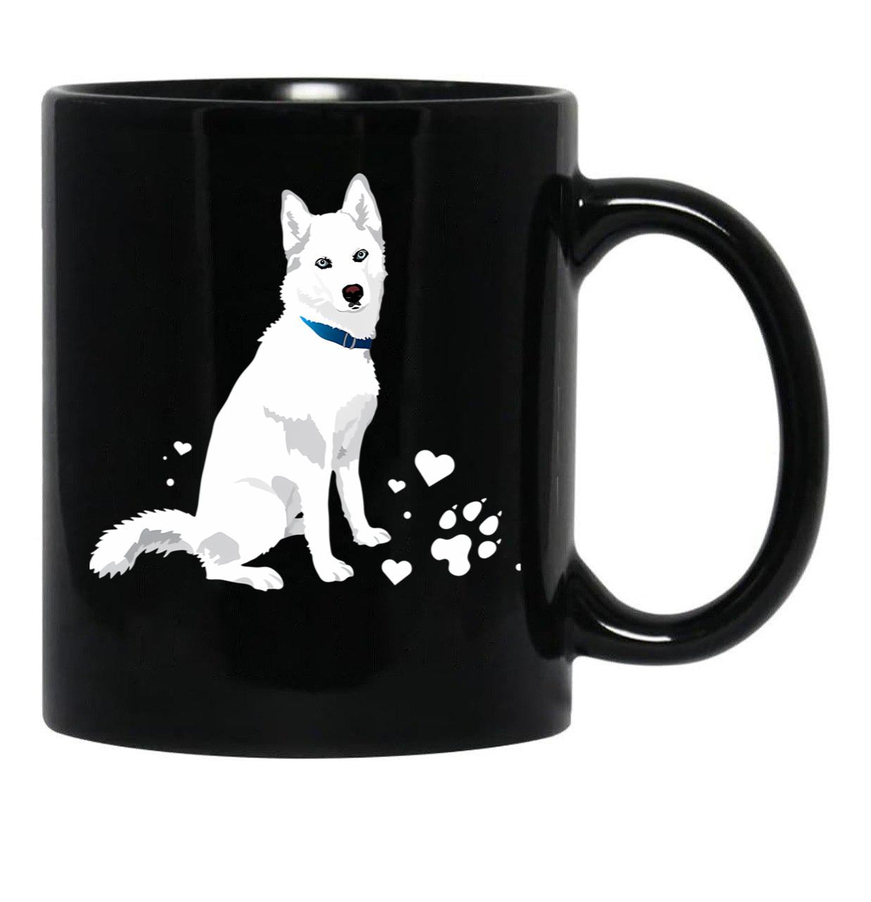 Cute White Siberian Husky - Sweet White Snow Dog Black Coffee Mug, Gift Coffee Mug - Black