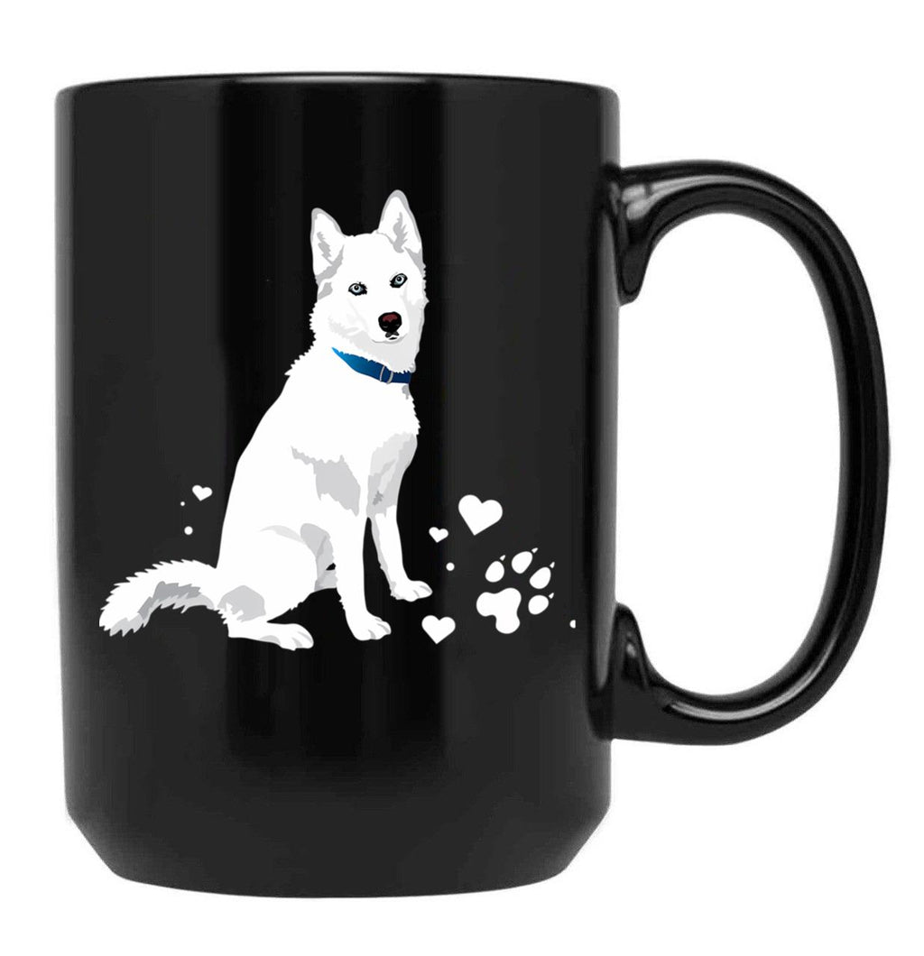 Cute White Siberian Husky - Sweet White Snow Dog Black Coffee Mug, Gift Coffee Mug