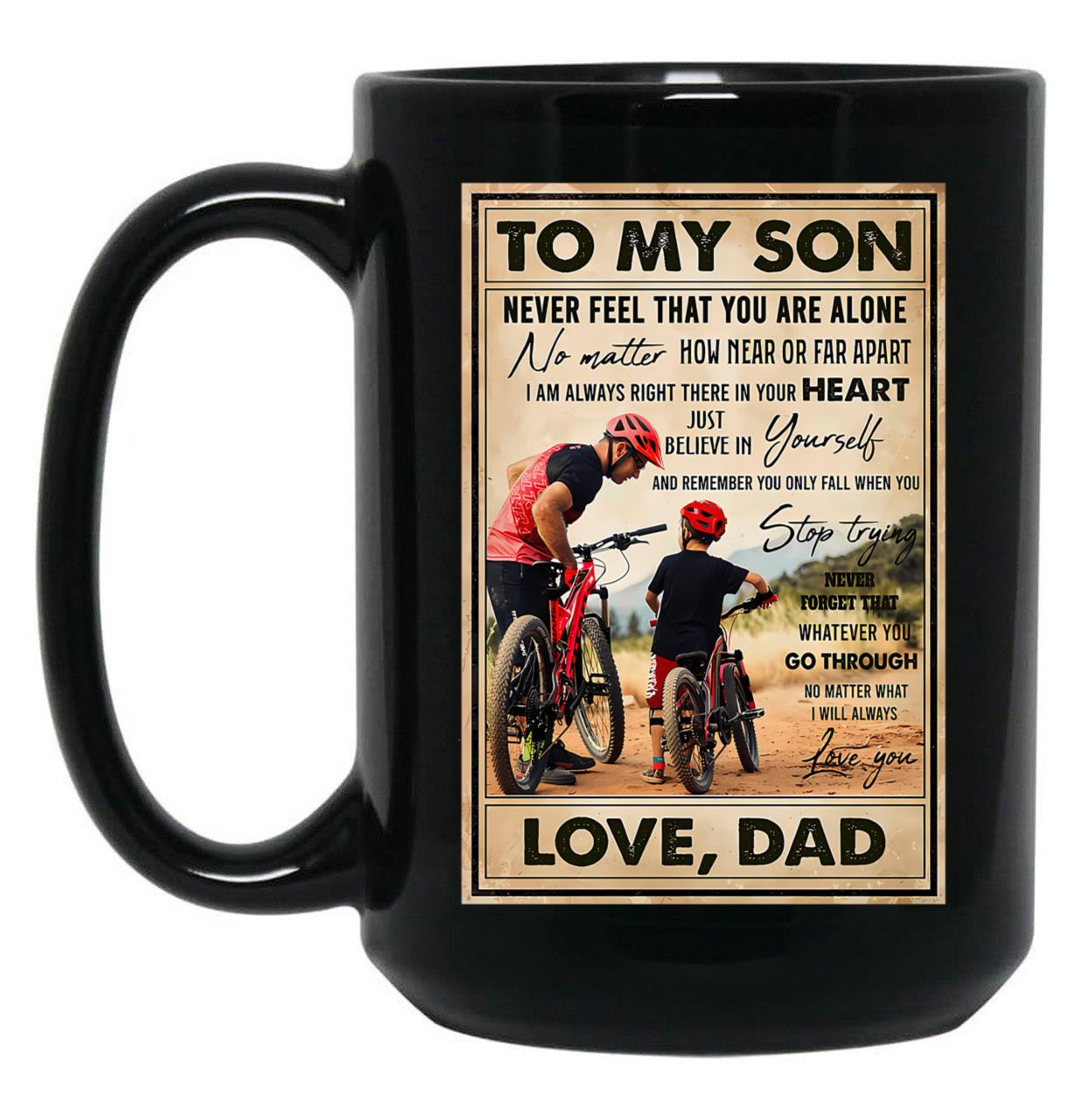 Cycling Son And Dad Art Black Coffee Mug