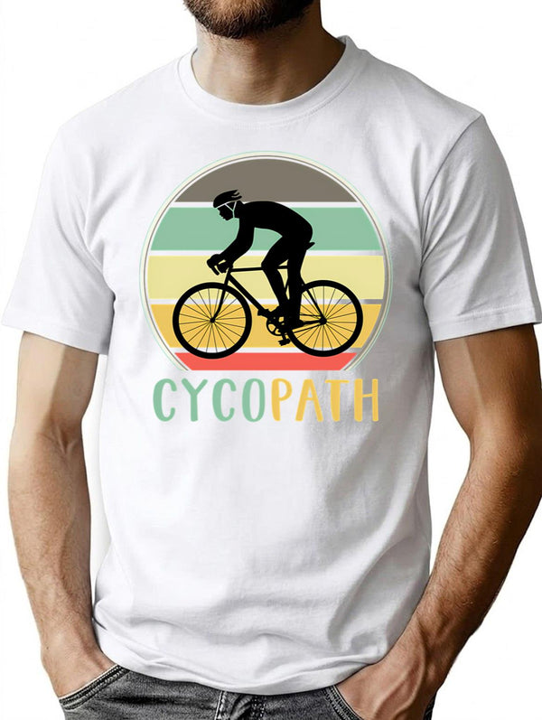 Cycopath - Funny Cycling Lover Pun Vintage Retro Sunset T-Shirt for Men & Women, T-Shirts Graphic Tee - White