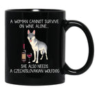 Czechoslovakian Wolfdog And Wine Funny Dog Black Coffee Mug, Gift Coffee Mug - Black