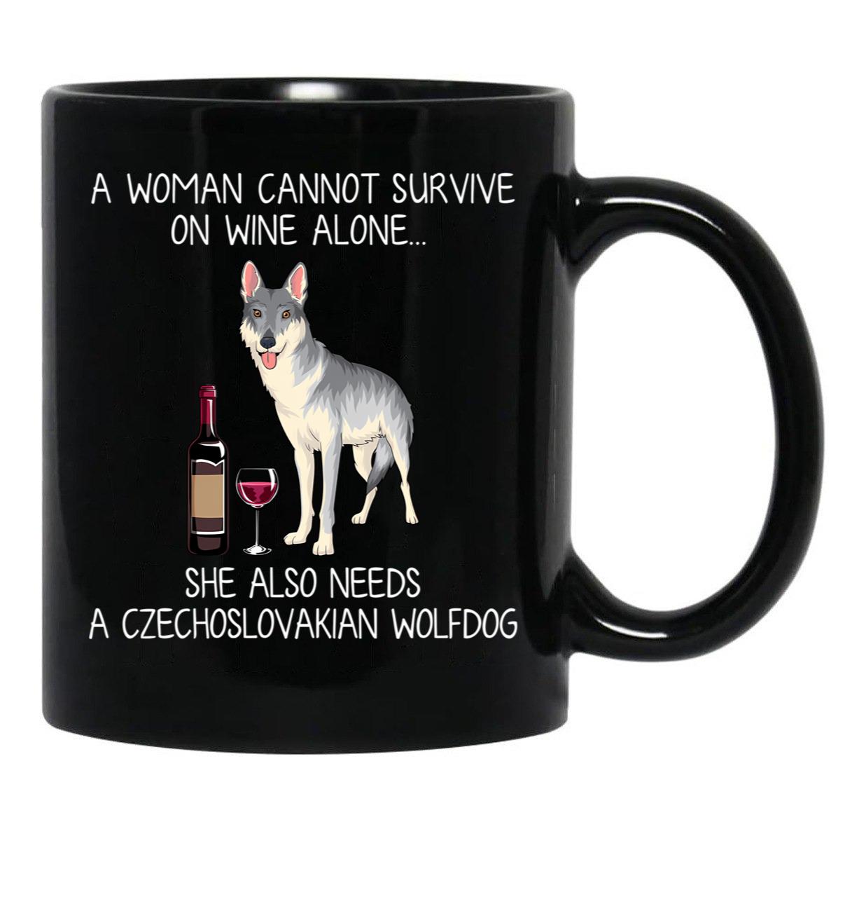 Czechoslovakian Wolfdog And Wine Funny Dog Black Coffee Mug, Gift Coffee Mug - Black