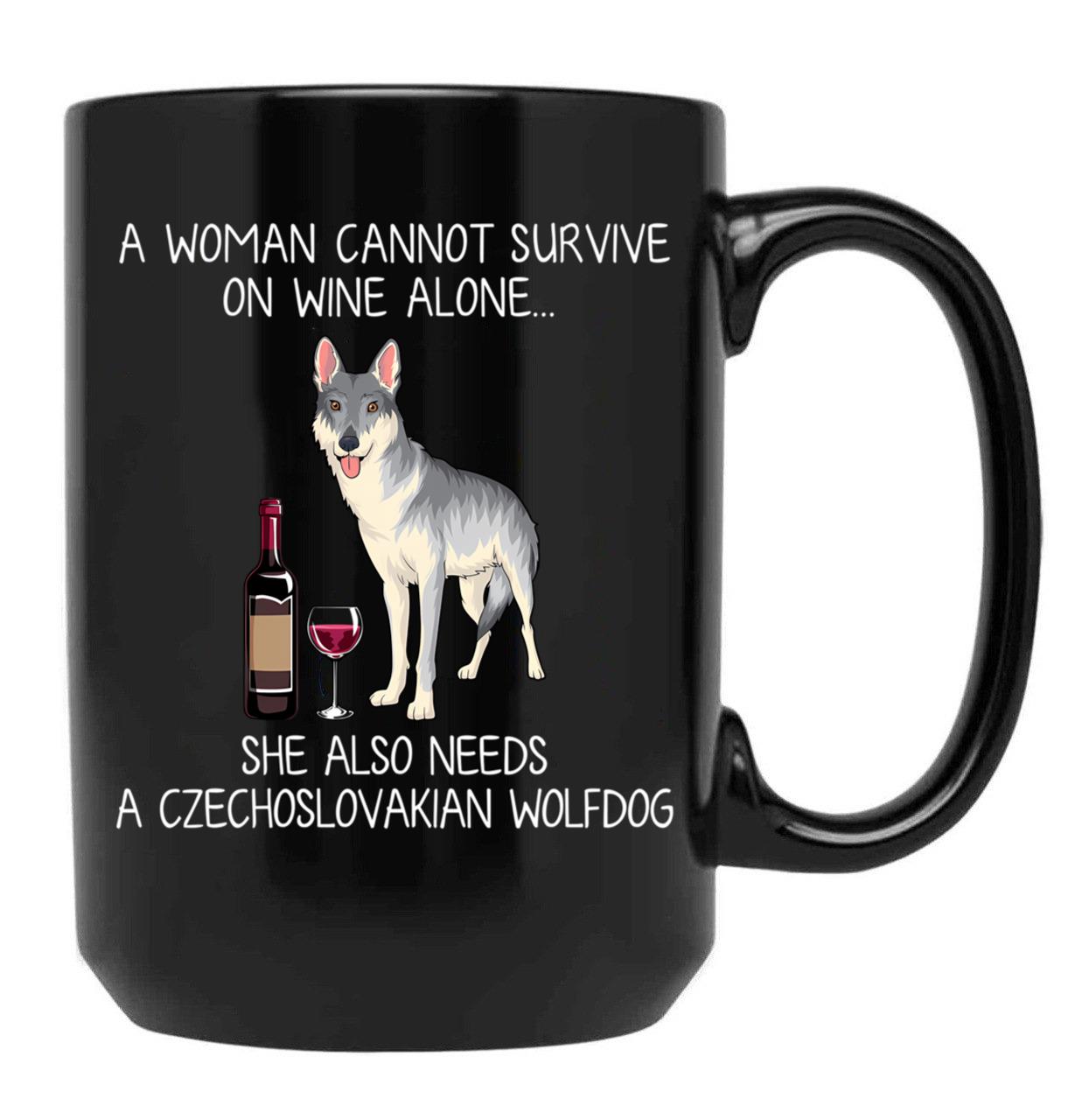 Czechoslovakian Wolfdog And Wine Funny Dog Black Coffee Mug, Gift Coffee Mug