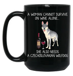 Czechoslovakian Wolfdog And Wine Funny Dog Black Coffee Mug, Gift Coffee Mug