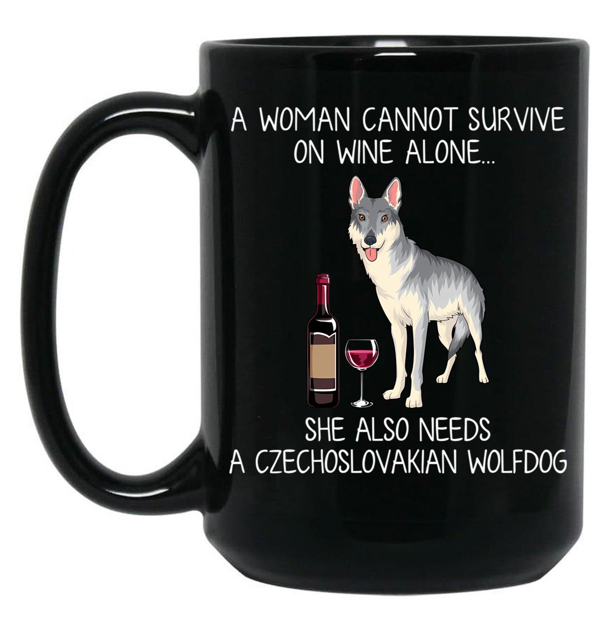 Czechoslovakian Wolfdog And Wine Funny Dog Black Coffee Mug, Gift Coffee Mug