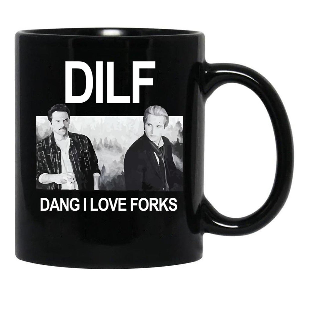 DILF Dang I Love Forks Vintage Black Coffee Mug, Gift Coffee Mug - Black