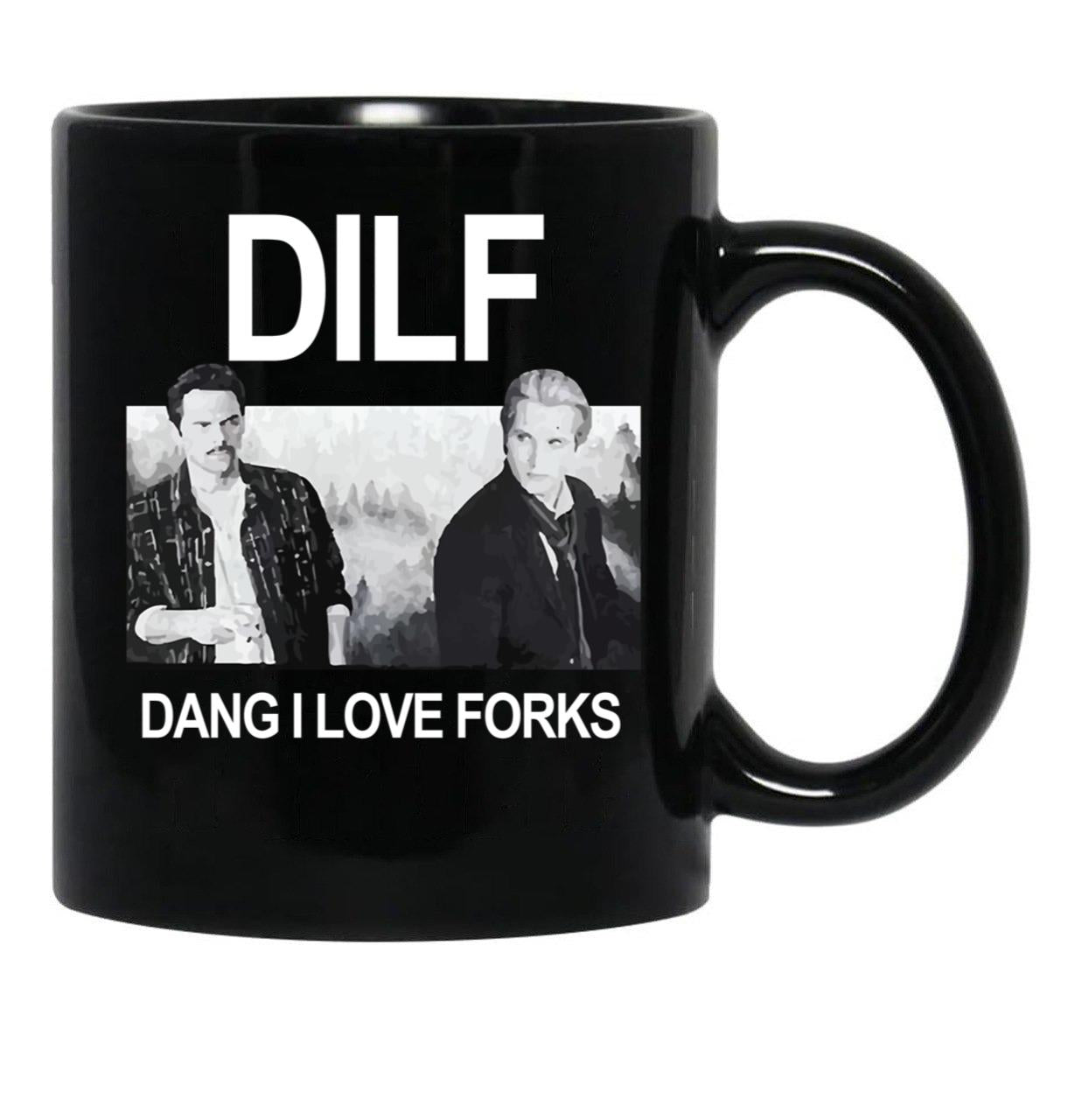 DILF Dang I Love Forks Vintage Black Coffee Mug, Gift Coffee Mug - Black