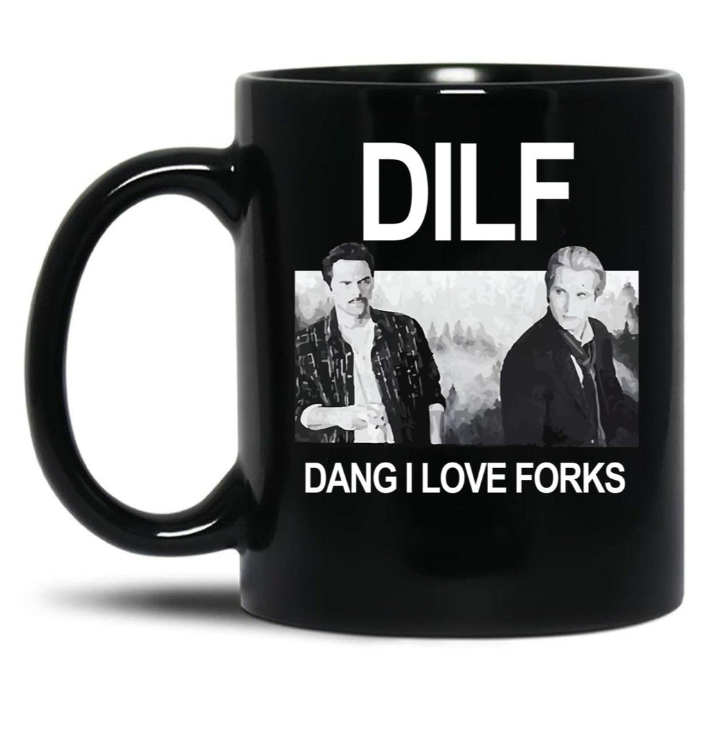 DILF Dang I Love Forks Vintage Black Coffee Mug, Gift Coffee Mug