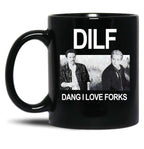 DILF Dang I Love Forks Vintage Black Coffee Mug, Gift Coffee Mug