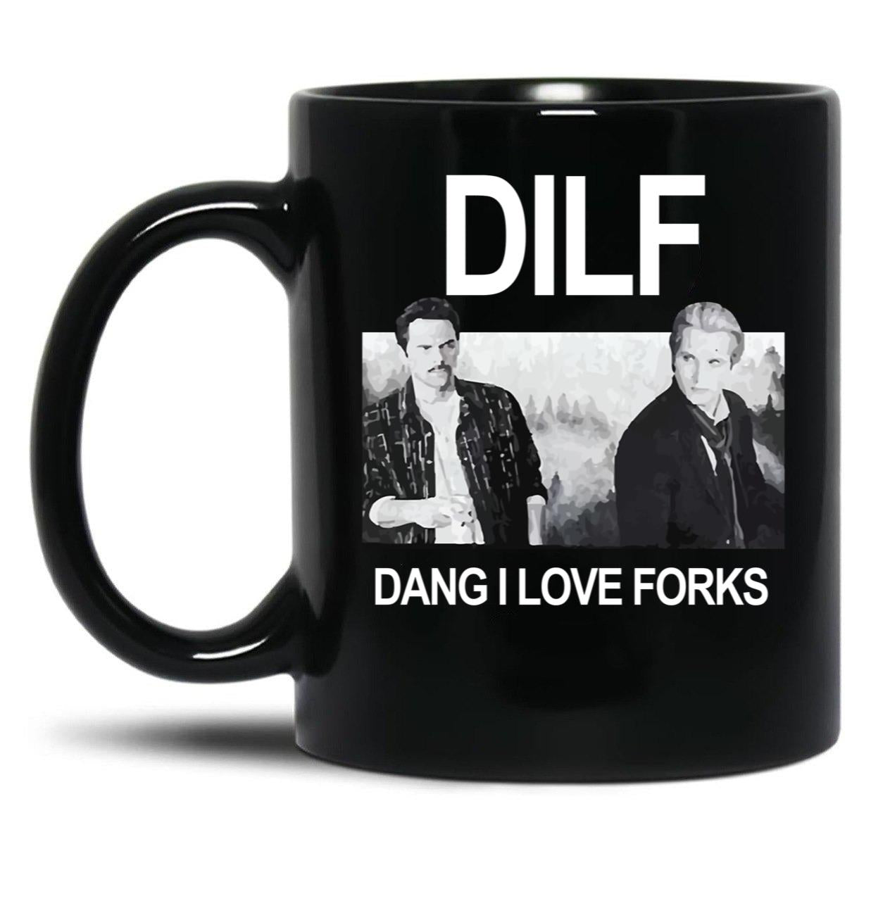 DILF Dang I Love Forks Vintage Black Coffee Mug, Gift Coffee Mug
