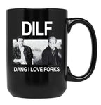 DILF Dang I Love Forks Vintage Black Coffee Mug, Gift Coffee Mug