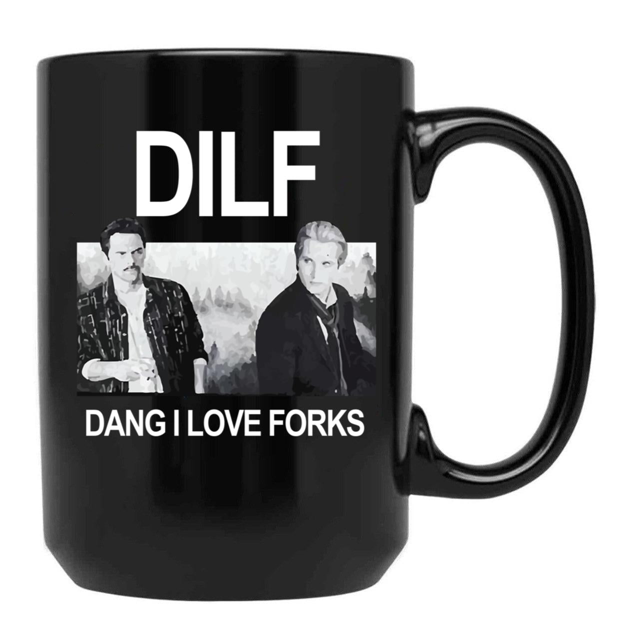 DILF Dang I Love Forks Vintage Black Coffee Mug, Gift Coffee Mug